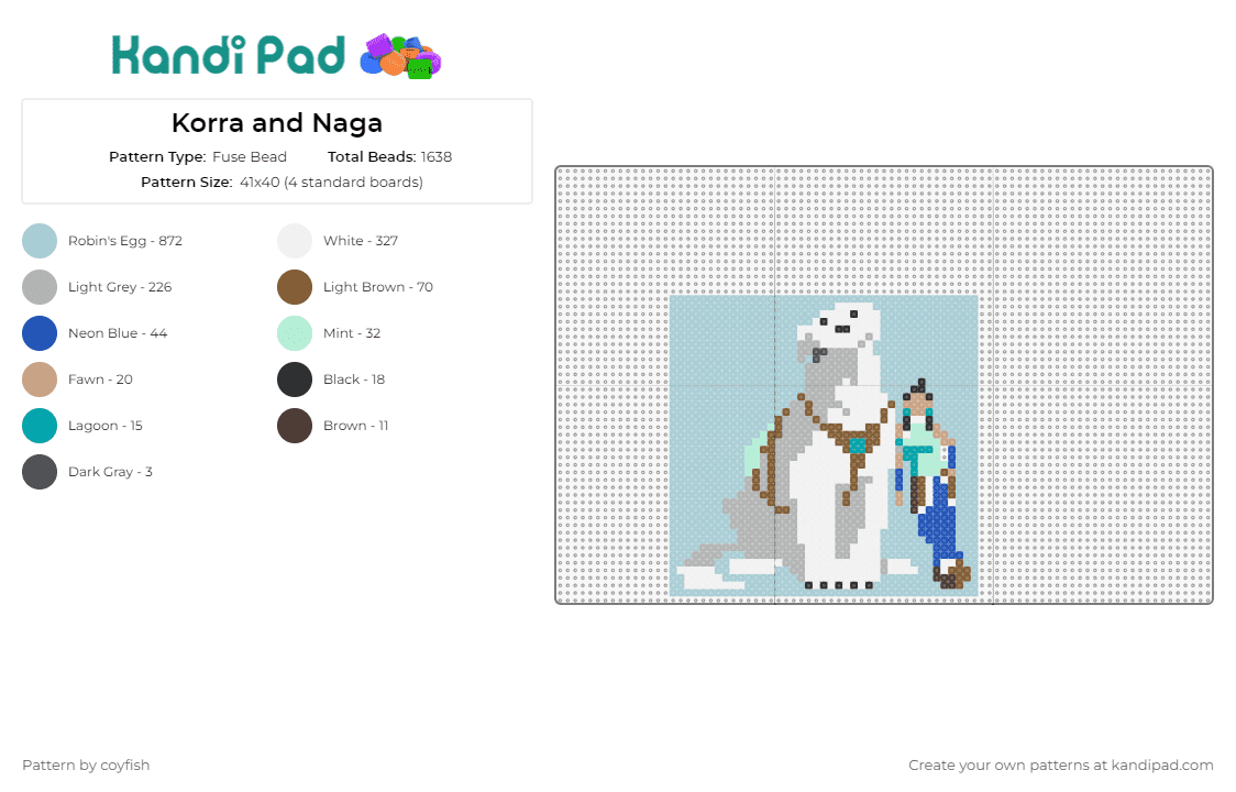 Korra and Naga - Fuse Bead Pattern by coyfish on Kandi Pad - avatar,korra,naga,anime,tv shows