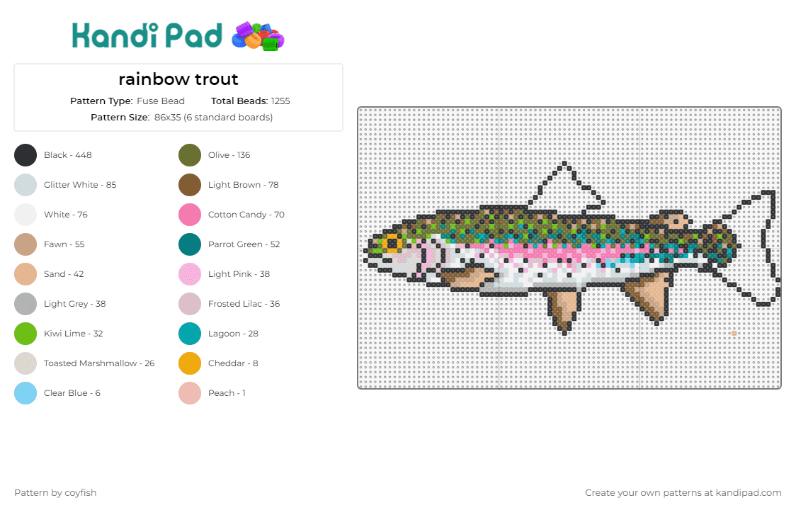 rainbow trout - Fuse Bead Pattern by coyfish on Kandi Pad - trout,rainbow,fish,animals