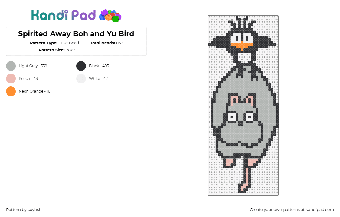 Spirited Away Boh and Yu Bird - Fuse Bead Pattern by coyfish on Kandi Pad - boh,yu bird,spirited away,anime,movies