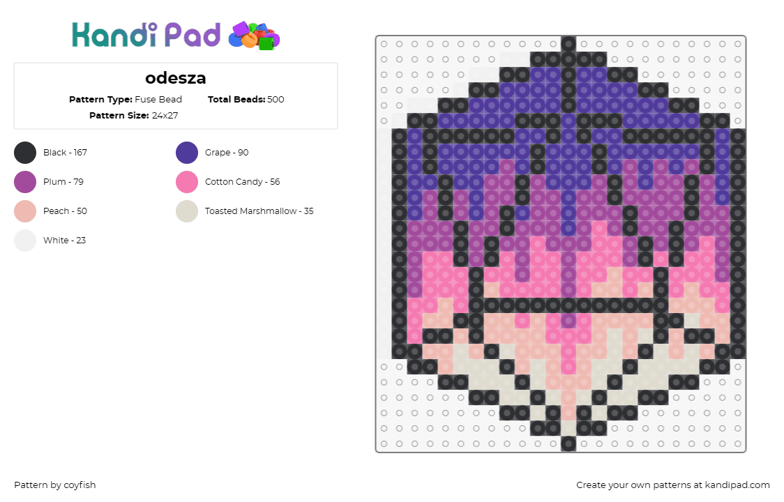 odesza - Fuse Bead Pattern by coyfish on Kandi Pad - odesza,icosahedron,logo,geometric,fiery,dj,music,edm,purple,pink