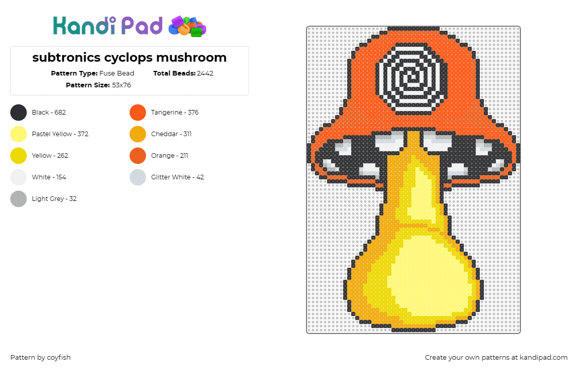subtronics cyclops mushroom - Fuse Bead Pattern by coyfish on Kandi Pad - subtronics,cyclops,hypnotize,mushrooms,edm,dj,music