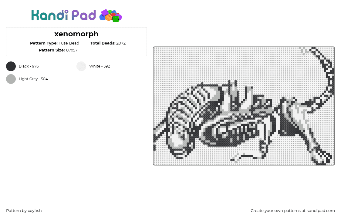 xenomorph - Fuse Bead Pattern by coyfish on Kandi Pad - alien,xenomorph,movies