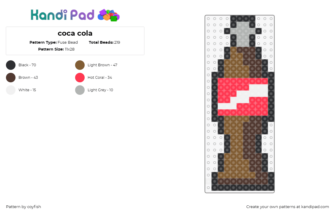 coca cola - Fuse Bead Pattern by coyfish on Kandi Pad - coca cola,coke,soda,pop,drink,food,bottle,brown,red