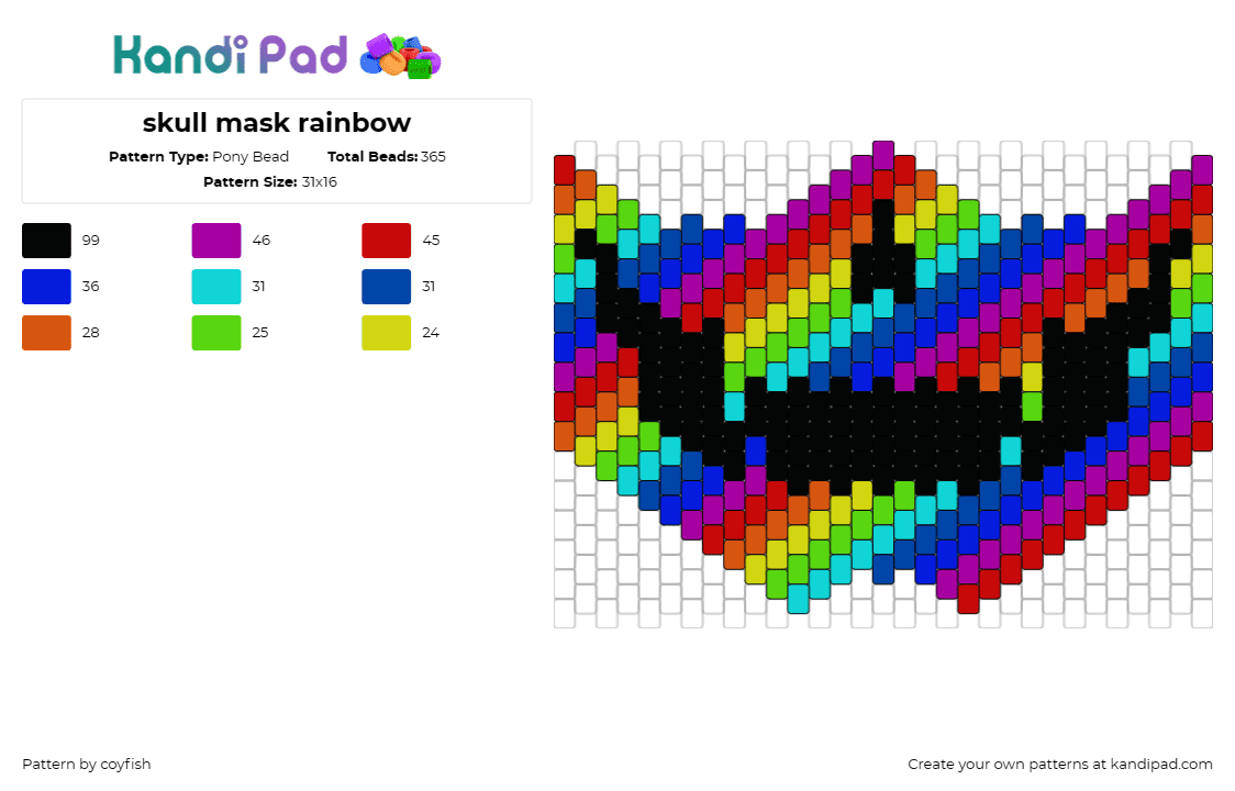 skull mask rainbow - Pony Bead Pattern by coyfish on Kandi Pad - skulls,skeleton,mask,rainbows,clothing,clothes