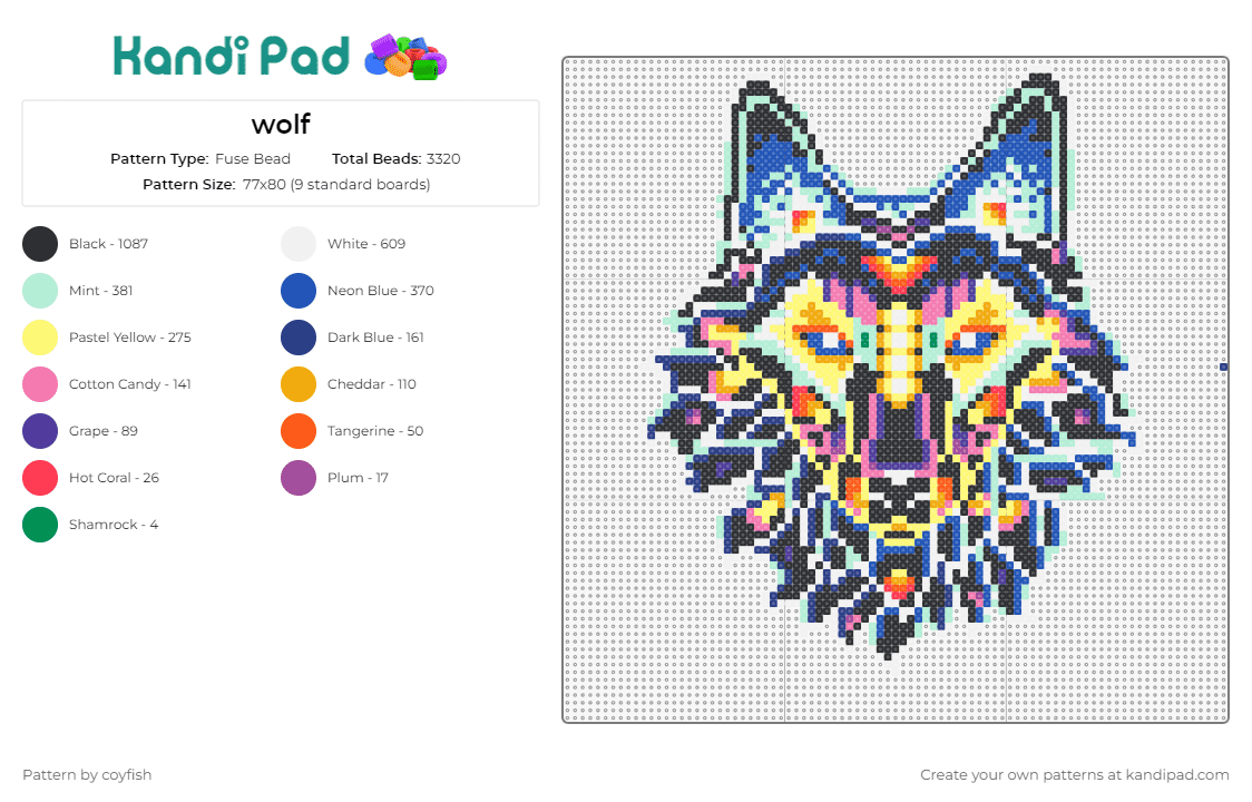 wolf - Fuse Bead Pattern by coyfish on Kandi Pad - wolf,colorful,animals