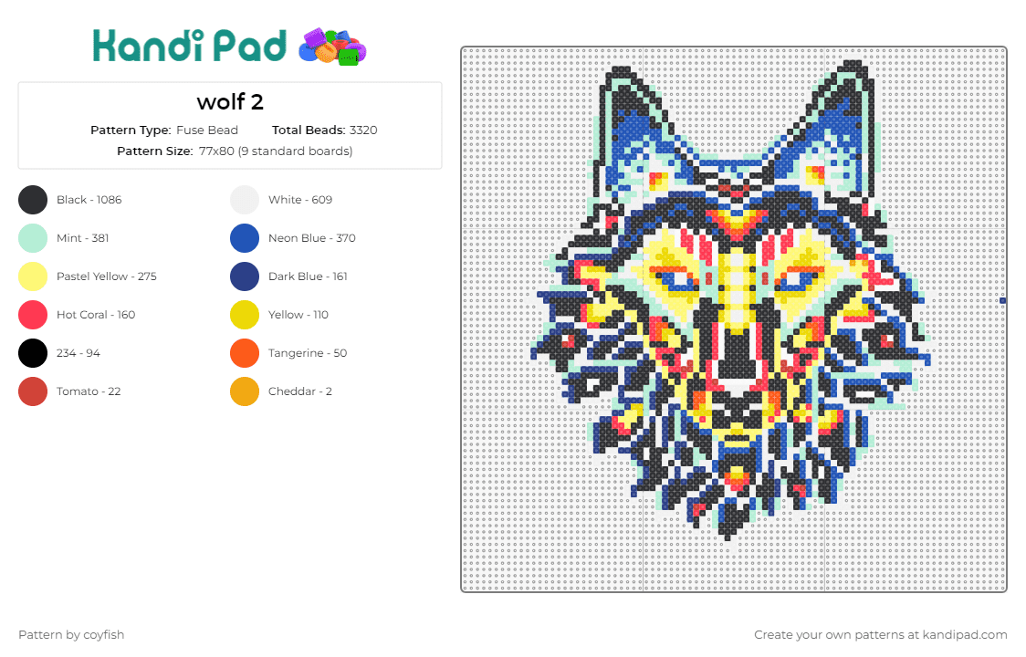 wolf 2 - Fuse Bead Pattern by coyfish on Kandi Pad - wolf,colorful,animals