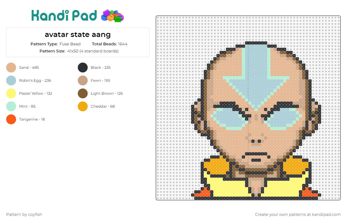 avatar state aang - Fuse Bead Pattern by coyfish on Kandi Pad - aang,avatar,anime,tv shows