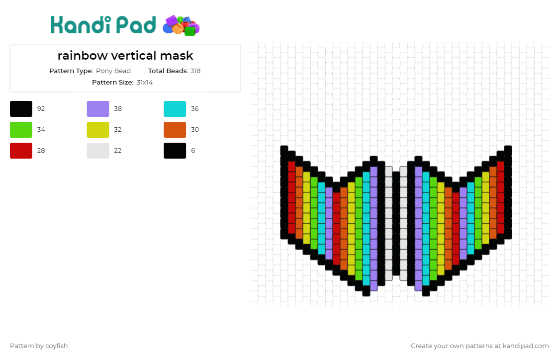 rainbow vertical mask - Pony Bead Pattern by coyfish on Kandi Pad - rainbows,mask,clothing,clothes