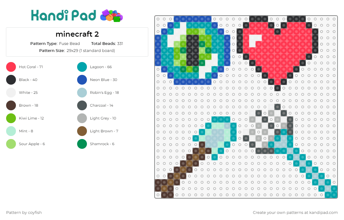 minecraft 2 - Fuse Bead Pattern by coyfish on Kandi Pad - minecraft,hearts,tools,video games