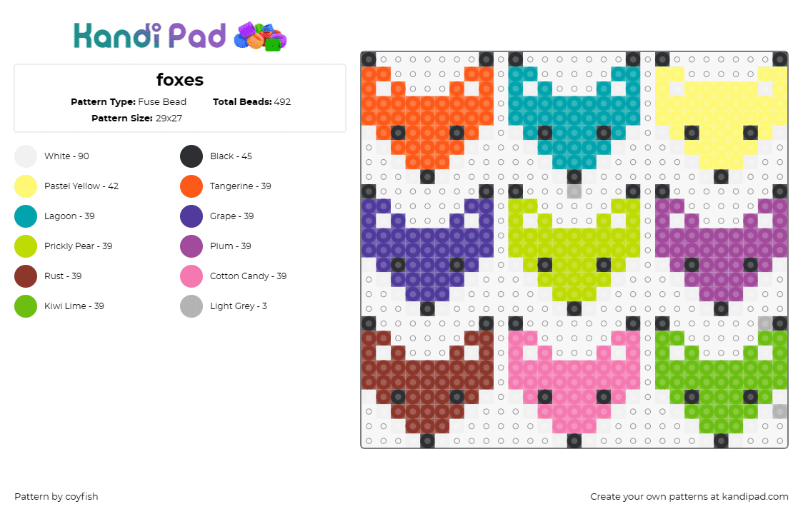 foxes - Fuse Bead Pattern by coyfish on Kandi Pad - fox,animals,colorful