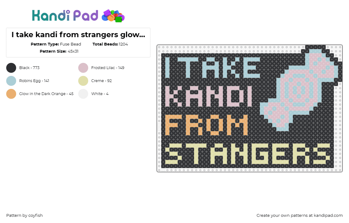 I take kandi from strangers glow in the dark - Fuse Bead Pattern by coyfish on Kandi Pad - sign,candy,text,glow in the dark,pastel,black,pink