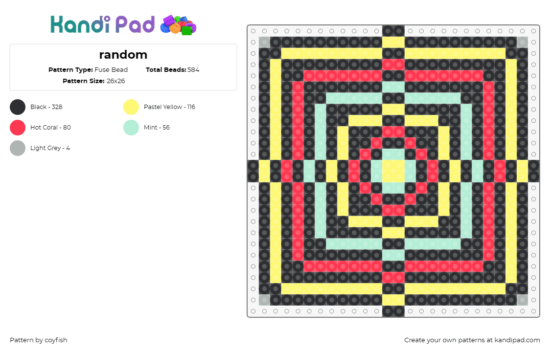 random - Fuse Bead Pattern by coyfish on Kandi Pad - geometric,hypnotic,trippy,colorful,panel,red,yellow,black