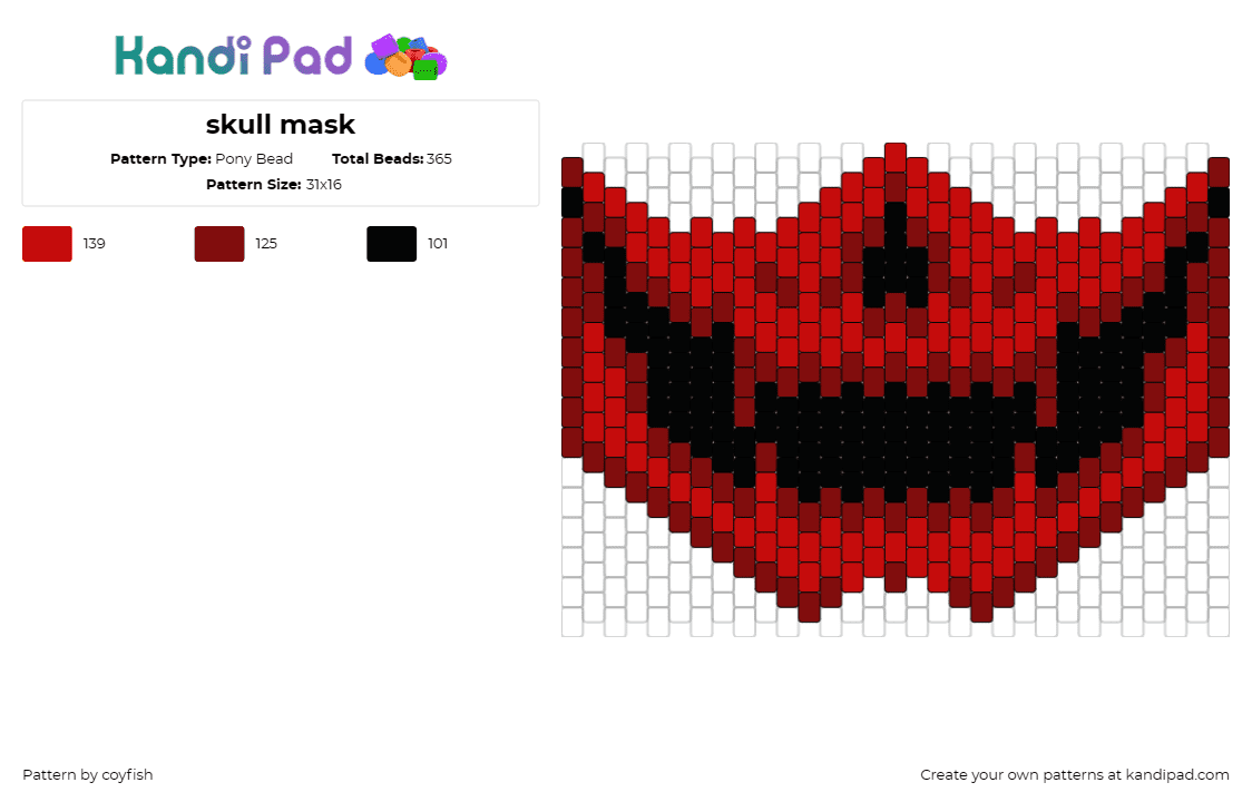 skull mask - Pony Bead Pattern by coyfish on Kandi Pad - skulls,skeleton,mask,spooky,clothing,clothes