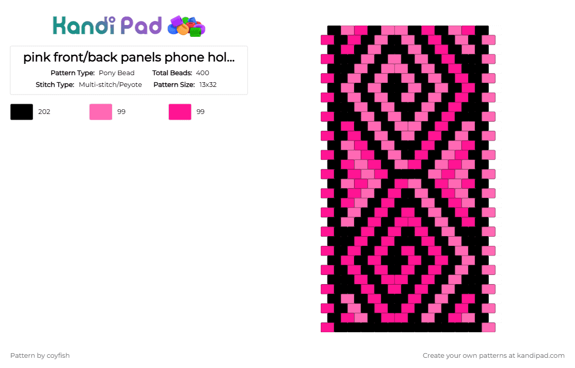 pink front/back panels phone holder v1 - Pony Bead Pattern by coyfish on Kandi Pad - black, pink