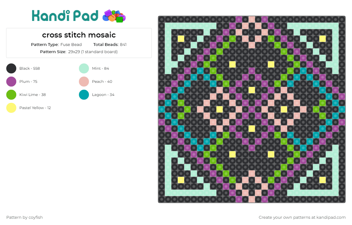 cross stitch mosaic - Fuse Bead Pattern by coyfish on Kandi Pad - mosaic,colorful,panel,cross stitch,geometric