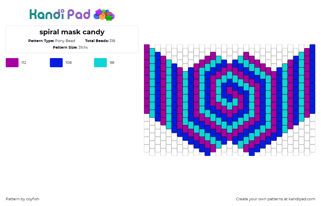 spiral mask candy - Pony Bead Pattern by coyfish on Kandi Pad - spiral,swirl,trippy,mask,colorful,geometric,blue,purple