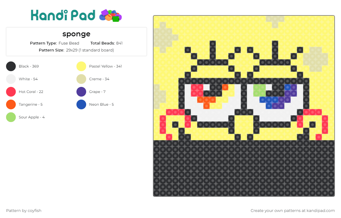 sponge - Fuse Bead Pattern by coyfish on Kandi Pad - spongebob squarepants,cartoons,tv shows,rainbows,eyes