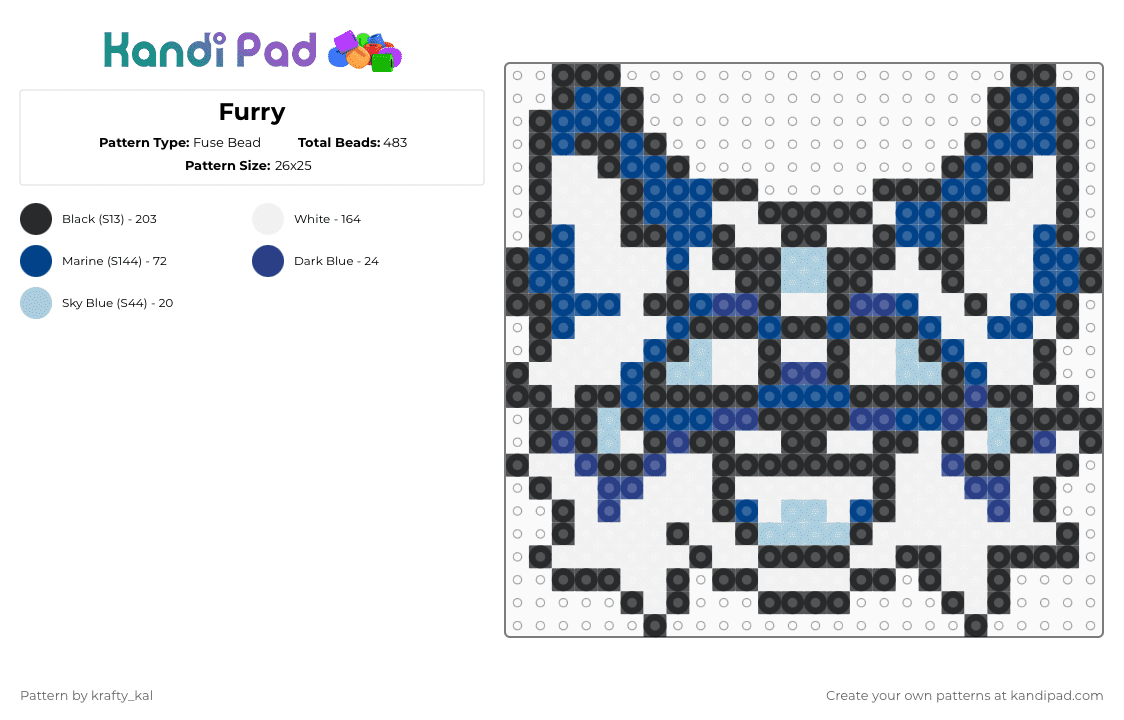 Furry - Fuse Bead Pattern by krafty_kal on Kandi Pad - white,blue