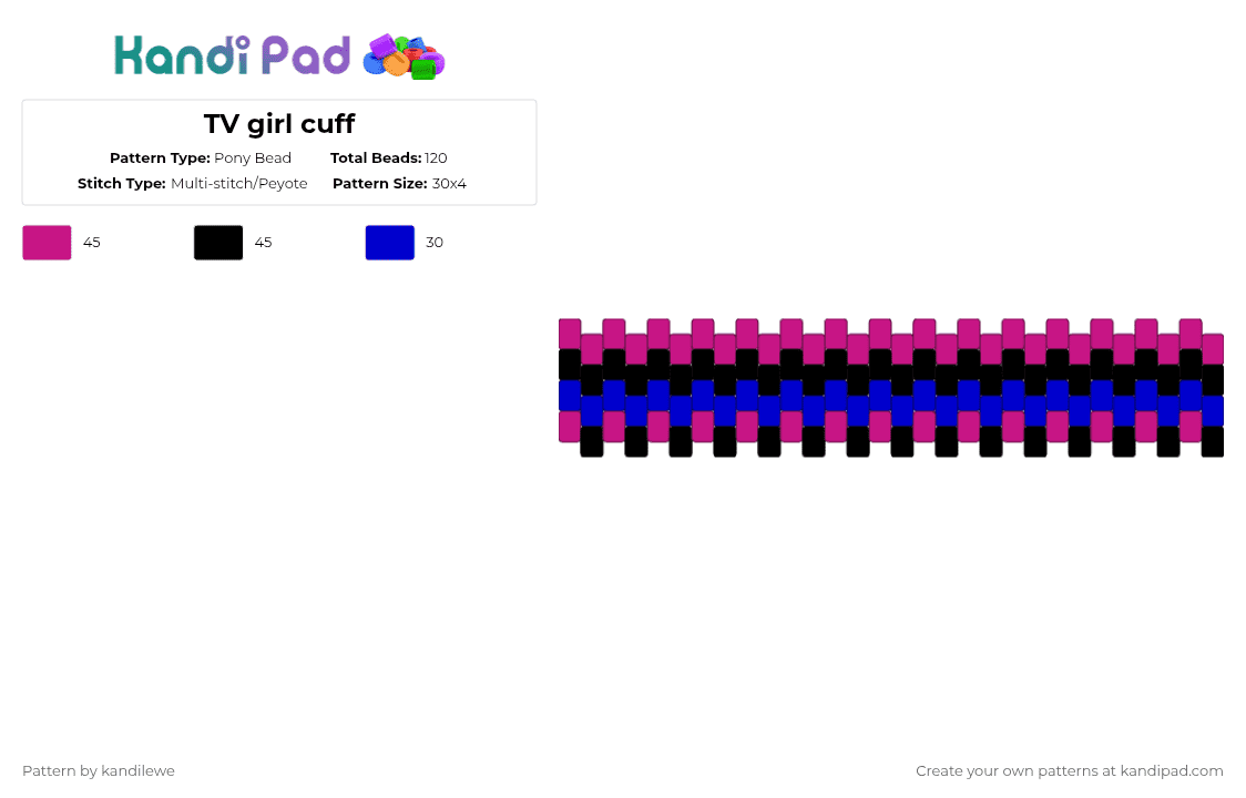 TV girl cuff - Pony Bead Pattern by kandilewe on Kandi Pad - pink,purple