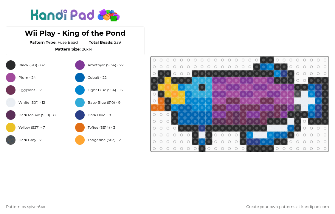 Wii Play - King of the Pond - Fuse Bead Pattern by chillkidwill on Kandi Pad - blue, fish, king of the pond, pink, wii, wii play