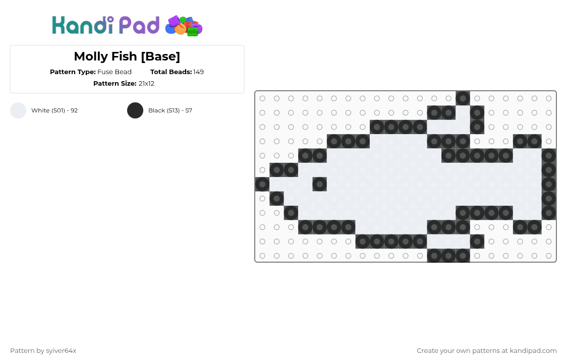 Molly Fish [Base] - Fuse Bead Pattern by chillkidwill on Kandi Pad - black,white,fish,molly fish