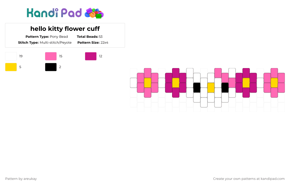 hello kitty flower cuff - Pony Bead Pattern by areukay on Kandi Pad - pink