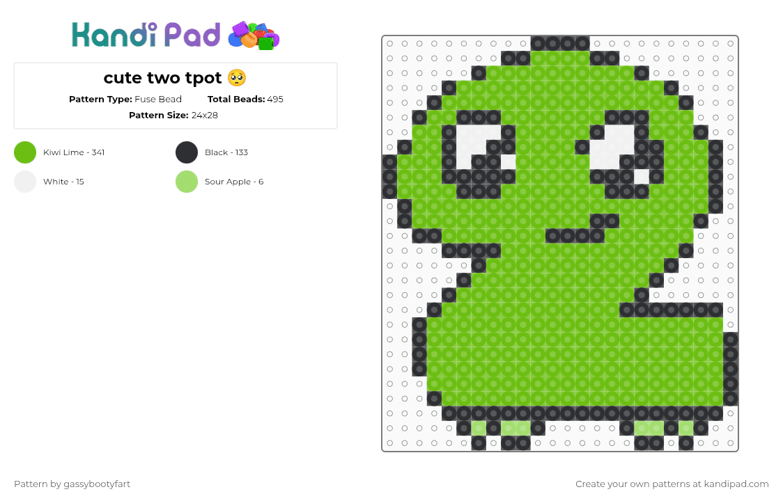 cute two tpot 🥺 - Fuse Bead Pattern by gassybootyfart on Kandi Pad - green,twotpot,tpot,two,thepoweroftwo
