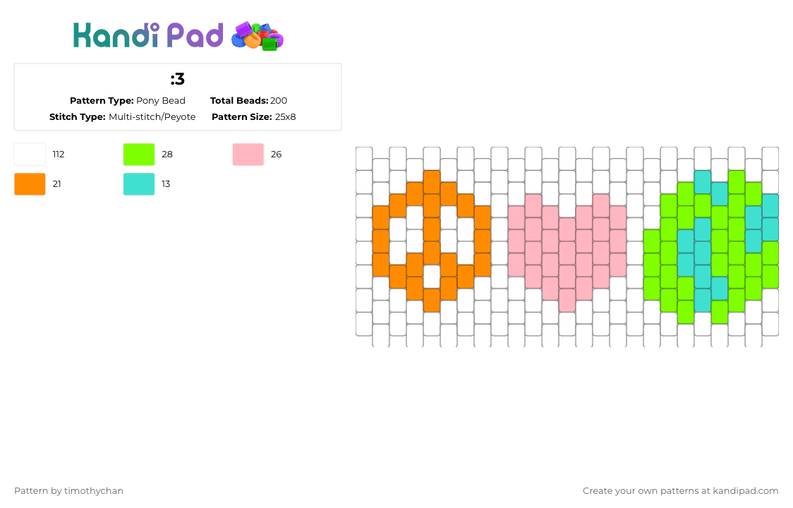 :3 Pony Bead Pattern - Kandi Pad | Kandi Patterns, Fuse Bead Patterns ...