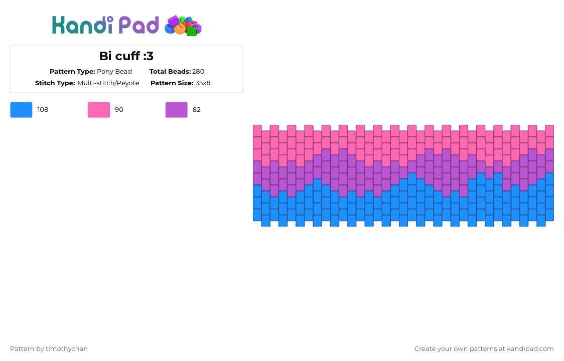 Bi cuff :3 - Pony Bead Pattern by timothychan on Kandi Pad - pink,light blue,lgbtq,bi,cuff