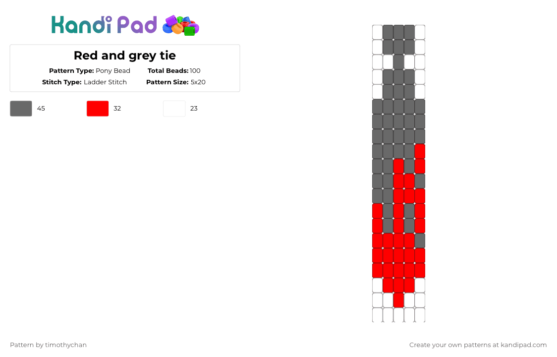 Red and grey tie - Pony Bead Pattern by timothychan on Kandi Pad - red,gray,tie