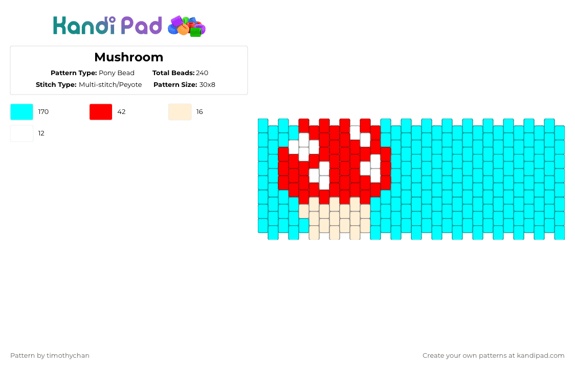 Mushroom - Pony Bead Pattern by timothychan on Kandi Pad - light blue,mushroom,kandi