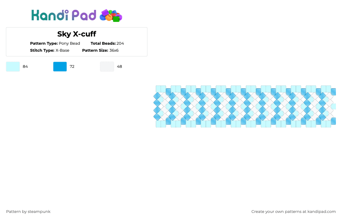Sky X-cuff - Pony Bead Pattern by steampunk on Kandi Pad - blue, clear, light, light blue, pastel, sky, water, x base