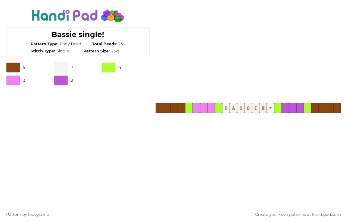Bassie single! - Pony Bead Pattern by looeyswife on Kandi Pad - red,pink,bassie,dandys world,single