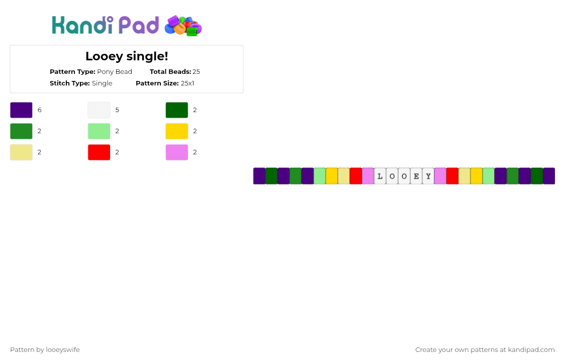 Looey single! - Pony Bead Pattern by looeyswife on Kandi Pad - purple,green,yellow