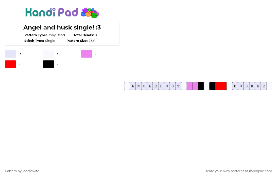 Angel and husk single! :3 - Pony Bead Pattern by looeyswife on Kandi Pad - white,pink,red