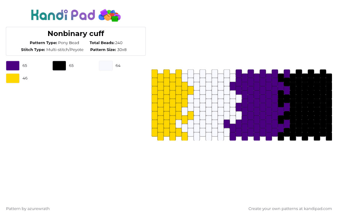 Nonbinary cuff - Pony Bead Pattern by azurewrath on Kandi Pad - yellow,purple