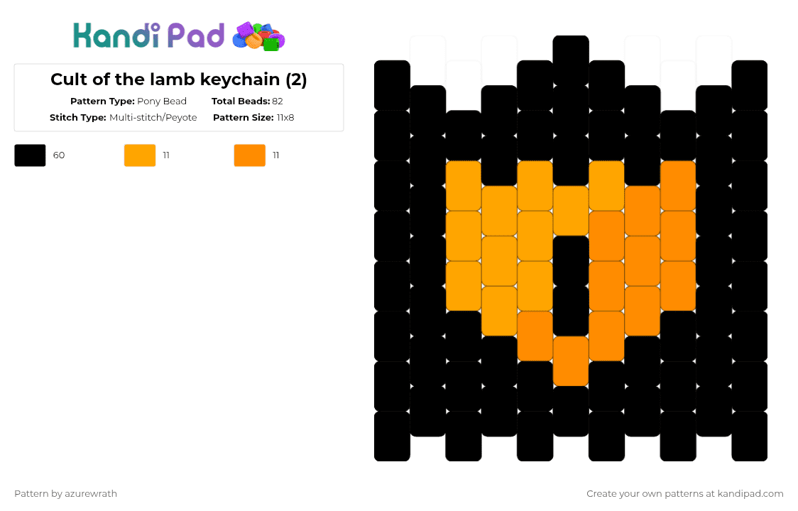 Cult of the lamb keychain (2) - Pony Bead Pattern by azurewrath on Kandi Pad - black,orange