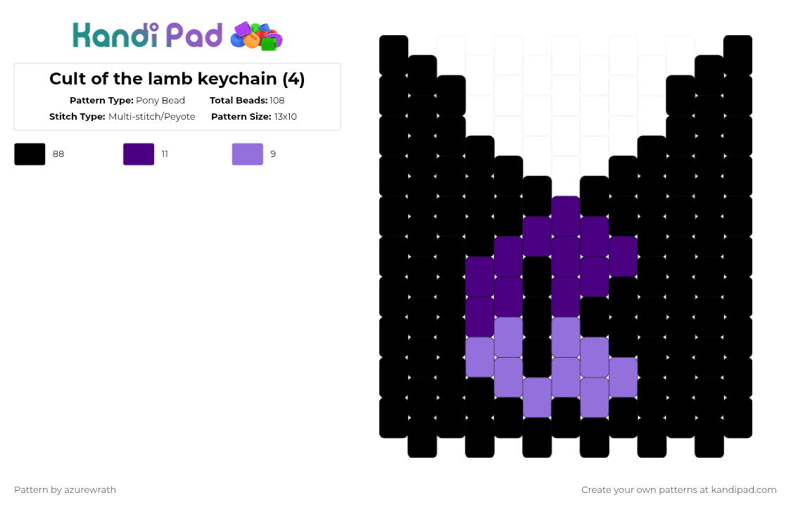 Cult of the lamb keychain (4) - Pony Bead Pattern by azurewrath on Kandi Pad - black