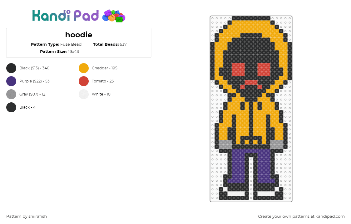 hoodie - Fuse Bead Pattern by shiirafish on Kandi Pad - black,orange,creepypasta,murder hornets,hoodie
