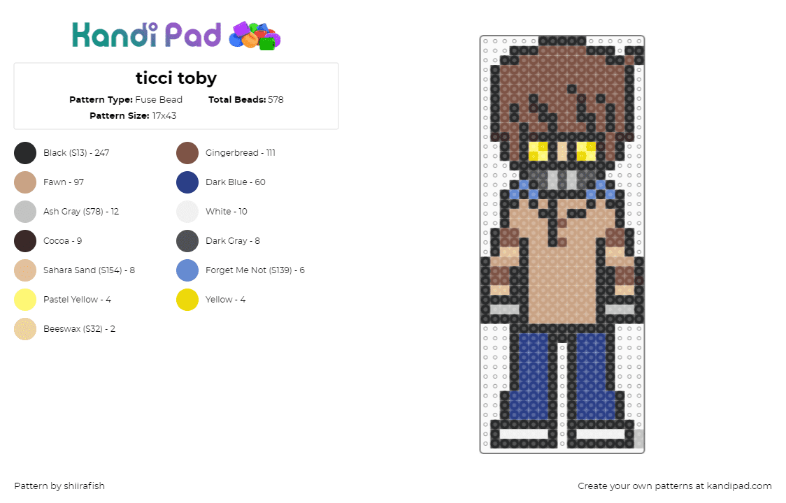 ticci toby - Fuse Bead Pattern by shiirafish on Kandi Pad - black,tan,beige,blue,creepypasta,ticci toby