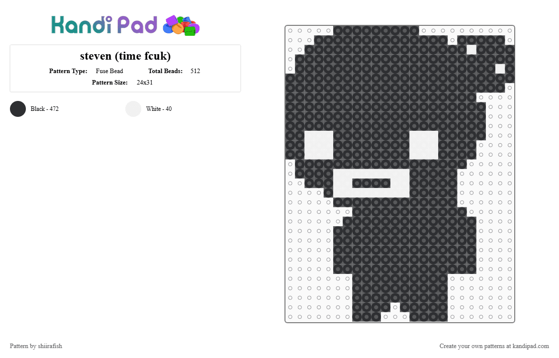 steven (time fcuk) - Fuse Bead Pattern by shiirafish on Kandi Pad - black,time fcuk,mewgenics,tboi