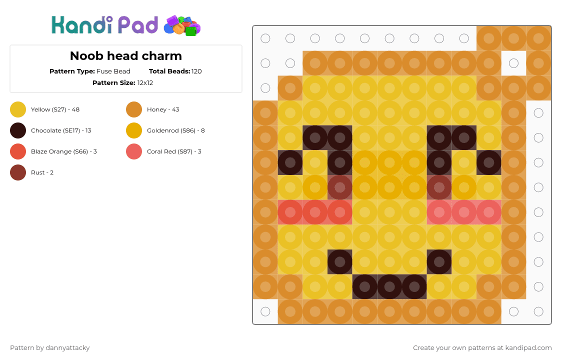 Noob head charm - Fuse Bead Pattern by dannyattacky on Kandi Pad - orange,yellow,noob,roblox,keychain,charm,forsaken