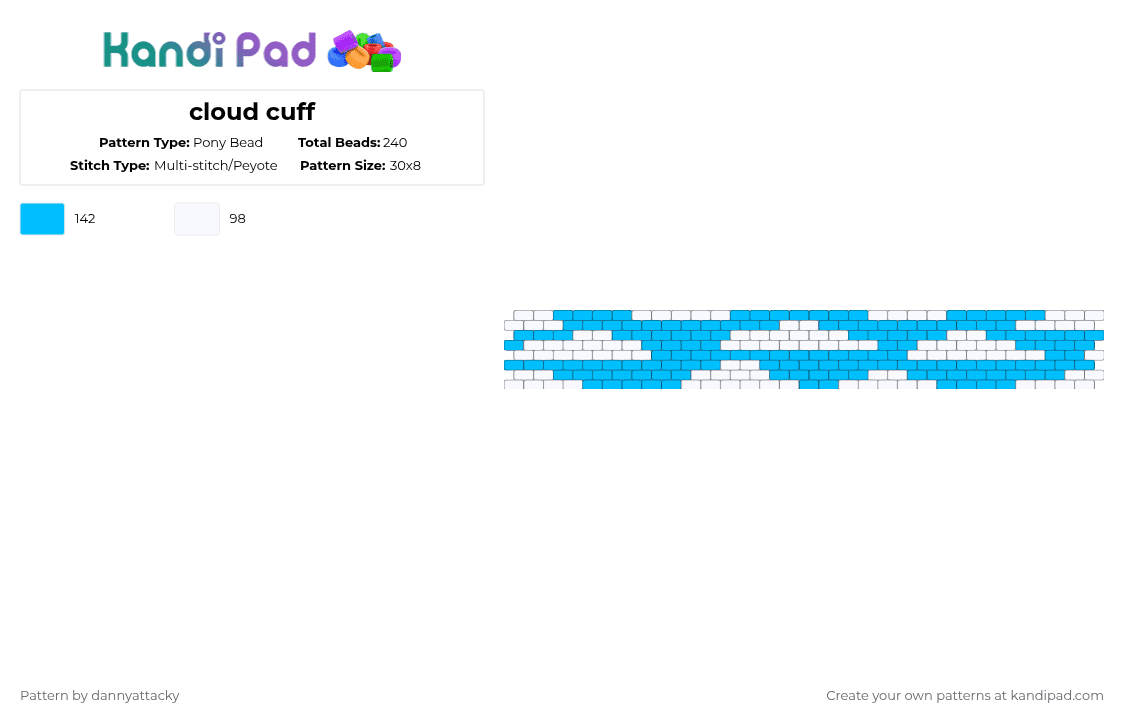 cloud cuff - Pony Bead Pattern by dannyattacky on Kandi Pad - light blue,white