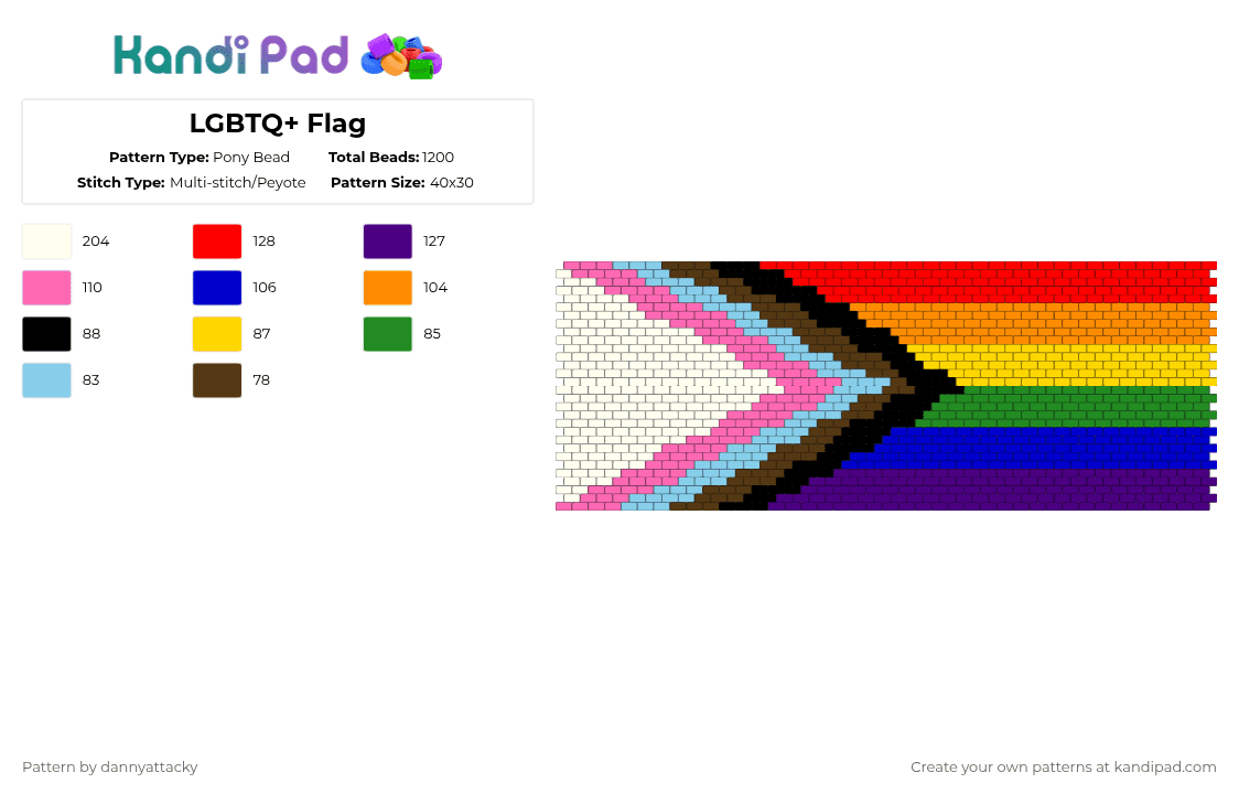 LGBTQ+ Flag - Pony Bead Pattern by dannyattacky on Kandi Pad - purple,pink,orange,red,pride,flag,gay