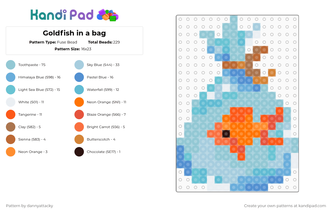 Goldfish in a bag - Fuse Bead Pattern by dannyattacky on Kandi Pad - light blue,goldfish,fish,fish in bag,goldfish bag,goldfish in bag,bag,cute,cutesy