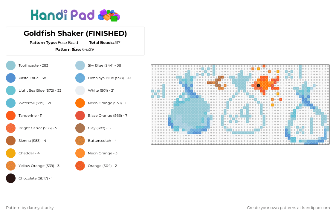 Goldfish Shaker (FINISHED) - Fuse Bead Pattern by dannyattacky on Kandi Pad - light blue,shaker,goldfish,cute,goldfish in a bag