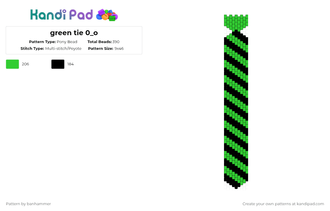 green tie 0_o - Pony Bead Pattern by mrbunnyman on Kandi Pad - green,black,tie,striped,scene