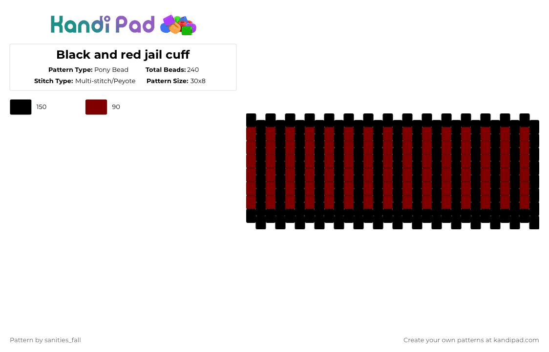 Black and red jail cuff - Pony Bead Pattern by levi_l1k3s_svnitiesfa11 on Kandi Pad - black,brown