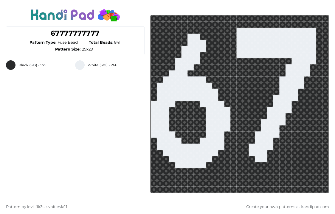 67777777777 - Fuse Bead Pattern by levi_l1k3s_svnitiesfa11 on Kandi Pad - white,black