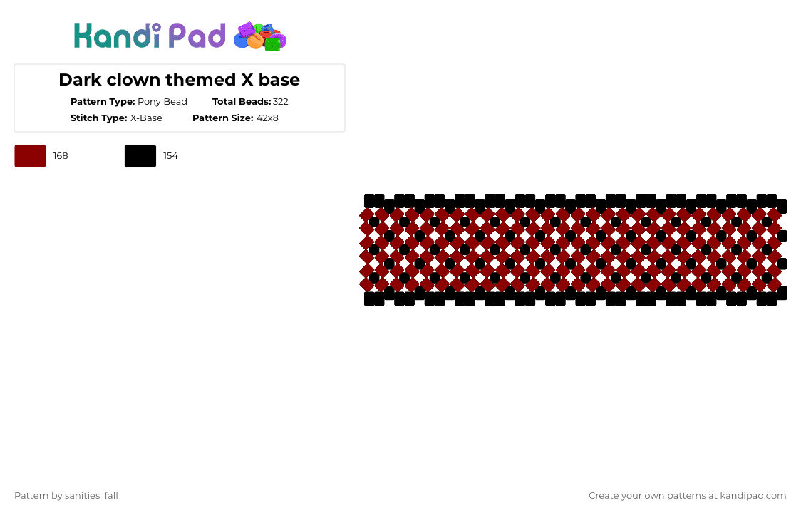 Dark clown themed X base - Pony Bead Pattern by levi_l1k3s_svnitiesfa11 on Kandi Pad - red,black